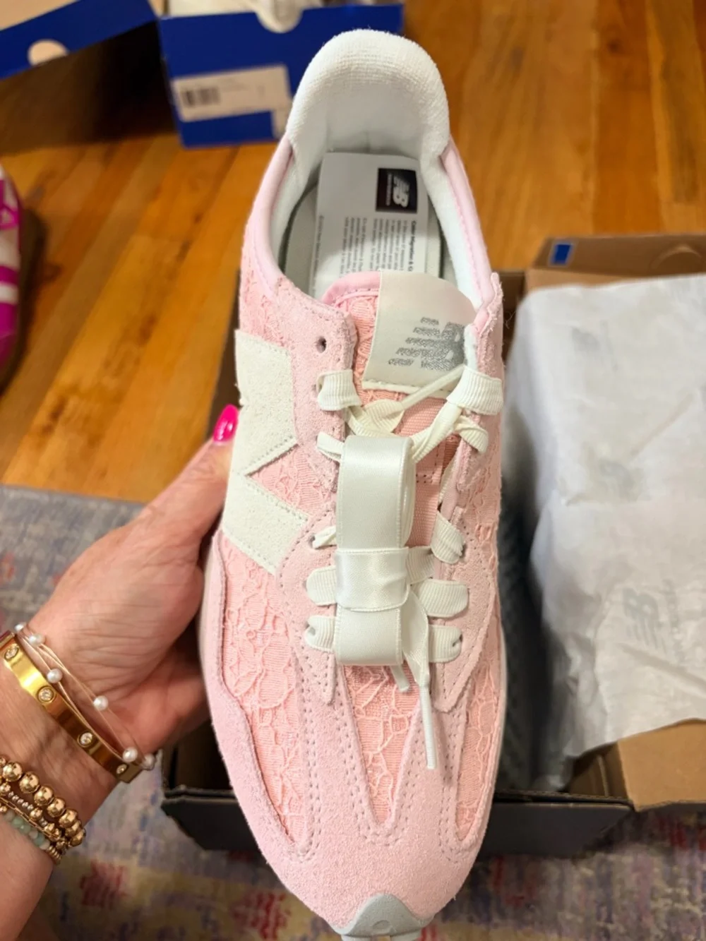 New Balance Women’s Pastel Pink Lace-Overlay Sneakers